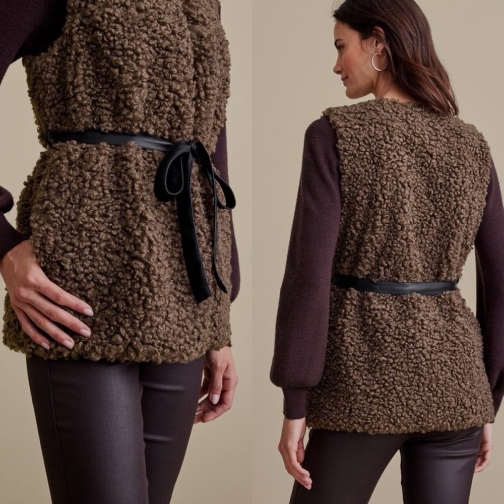 Soft Surroundings Maribo Vest Women SMALL Brown Faux Fur Shearling Curly Lamb